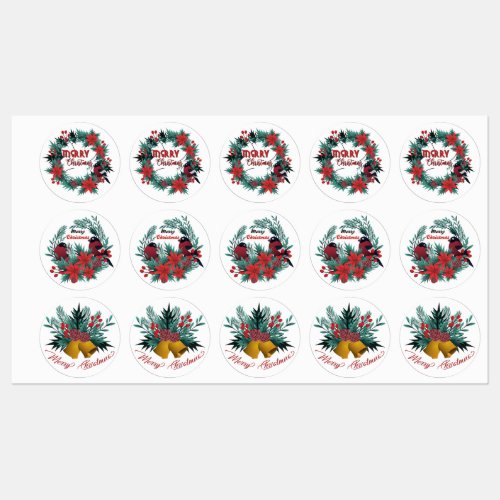 Vintage Christmas Evergreen Red Robin Poinsettia Labels