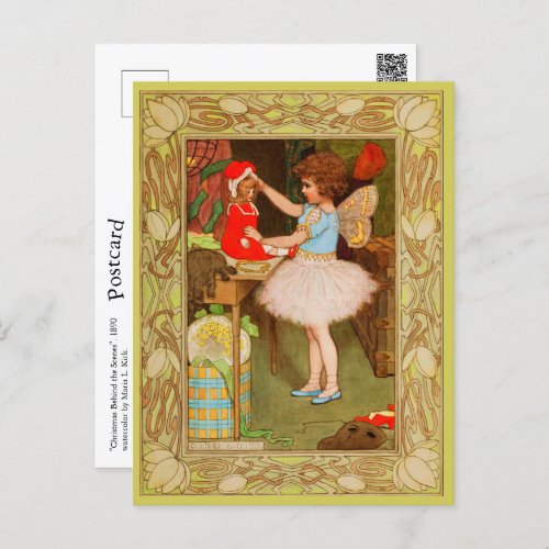 Vintage Christmas Fairy Ballerina Girl Butterfly Holiday Postcard