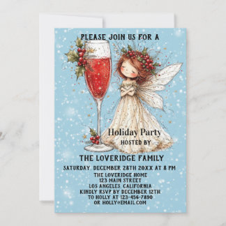 Vintage Christmas Fairy Blue Winter Holiday Party Invitation