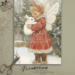 Vintage Christmas Fairy & Bunny in Cozy Red Coat Tissue Paper