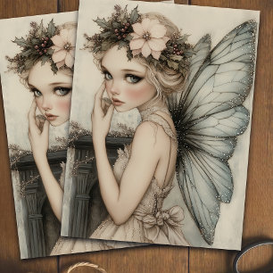Vintage Christmas Fairy with Floral Crown Tissue Paper