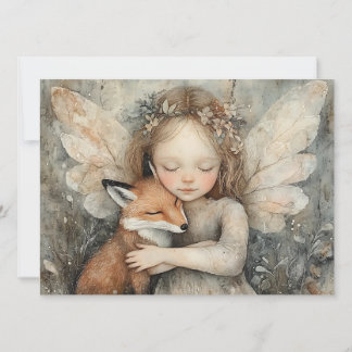 Vintage Christmas Fairy with Fox Whimsical Winter Holiday Card