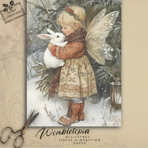 Vintage Christmas Fairy with Snowy Bunny Scene Tissue Paper