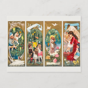 Vintage Christmas Families and Christmas Trees Holiday Postcard