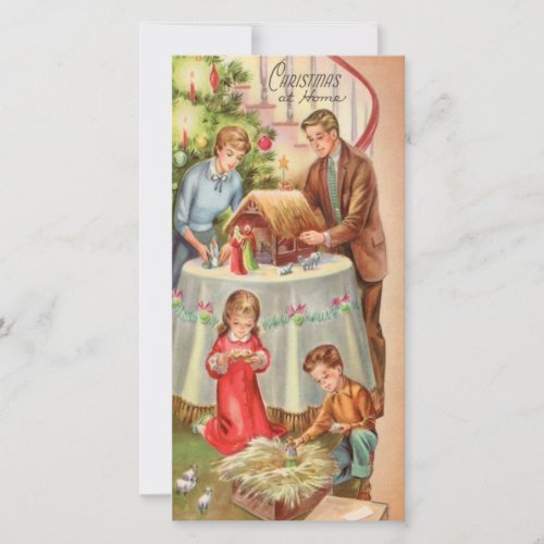 Vintage Christmas Family At Home Holiday Card