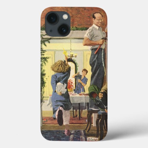 Vintage Christmas Family Decorating the House iPhone 13 Case