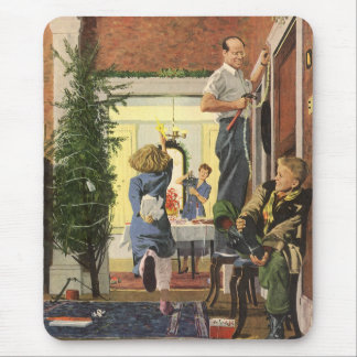Vintage Christmas, Family Decorating the House Mouse Pad