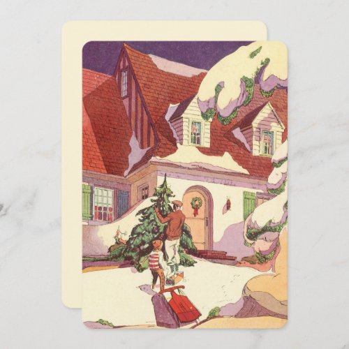 Vintage Christmas Family House in Snow Invitation