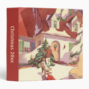 Vintage Christmas, Family House in the Snow 3 Ring Binder