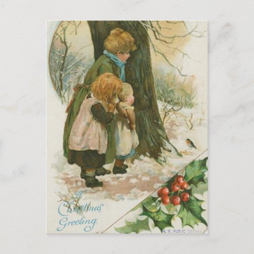 Vintage Christmas Family on Christmas Morning Holiday Postcard