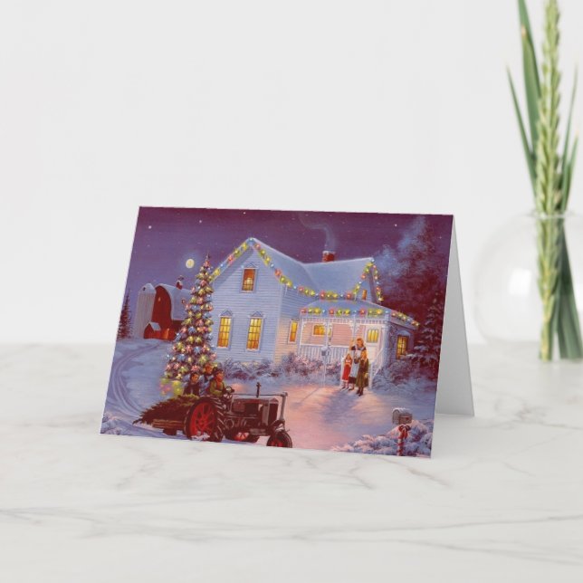 Vintage Christmas Family Scene Holiday Card (Front)