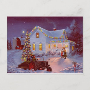 Vintage Christmas Family Scene Holiday Postcard