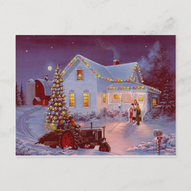 Vintage Christmas Family Scene Holiday Postcard (Front)