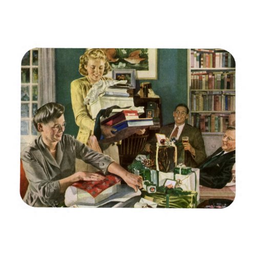 Vintage Christmas Family Wrapping Presents Magnet