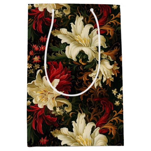 Vintage Christmas fantasy Floral Pattern Medium Gift Bag