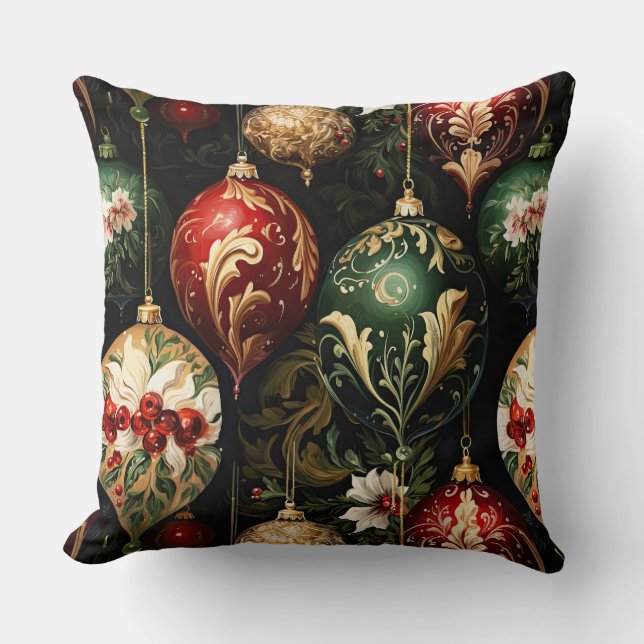 Vintage Christmas fantasy Floral Pattern Throw Pillow (Front)