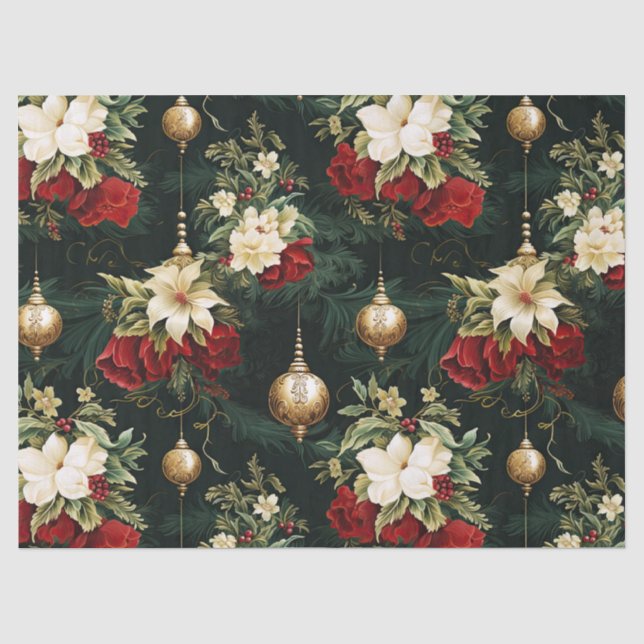 Vintage Christmas fantasy Floral Pattern Tissue Paper (Front)