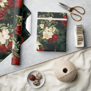 Vintage Christmas fantasy Floral Pattern Wrapping Paper