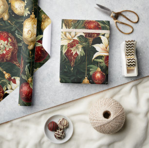 Vintage Christmas fantasy Floral Pattern Wrapping Paper