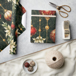 Vintage Christmas fantasy Floral Pattern Wrapping Paper