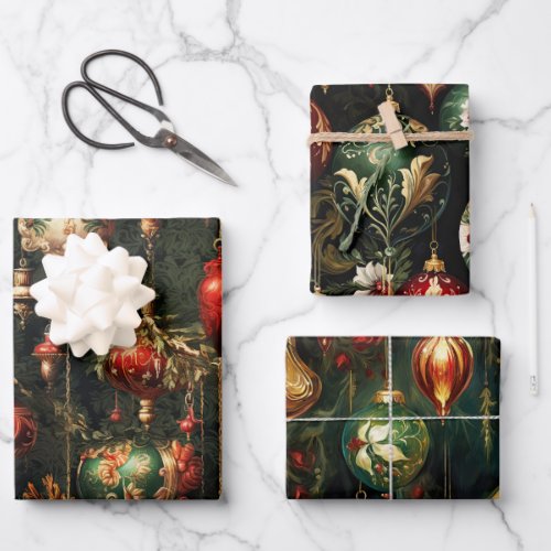 Vintage Christmas fantasy Ornaments Pattern Wrapping Paper Sheets