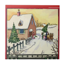 Vintage Christmas Farm Snow Tiles