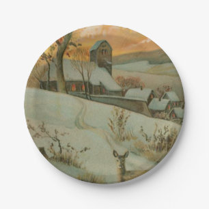 Vintage Christmas Farm with Deer Paper Plates
