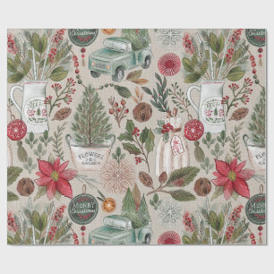 Vintage Christmas Farmhouse Pattern Wrapping Paper