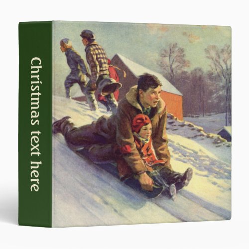 Vintage Christmas Father and Daughter Sledding 3 Ring Binder