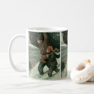 Vintage Christmas, Father and Son Cut Down a Tree Coffee Mug