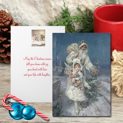 Vintage Christmas Father Christmas Angel Custom Holiday Card