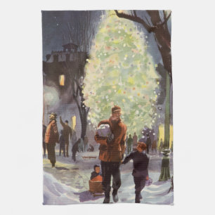 Vintage Christmas, Father Shopping with the Kids Kitchen Towel