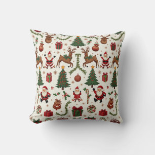 Vintage Christmas Festive Throw Pillow