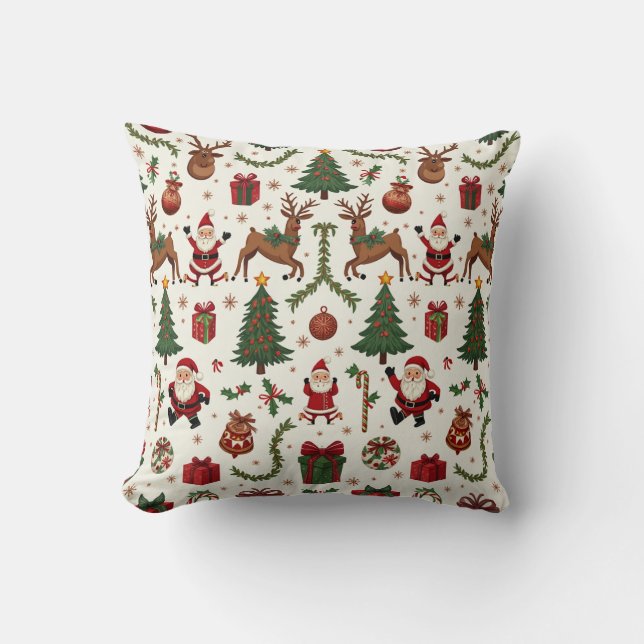 Vintage Christmas Festive Throw Pillow (Front)