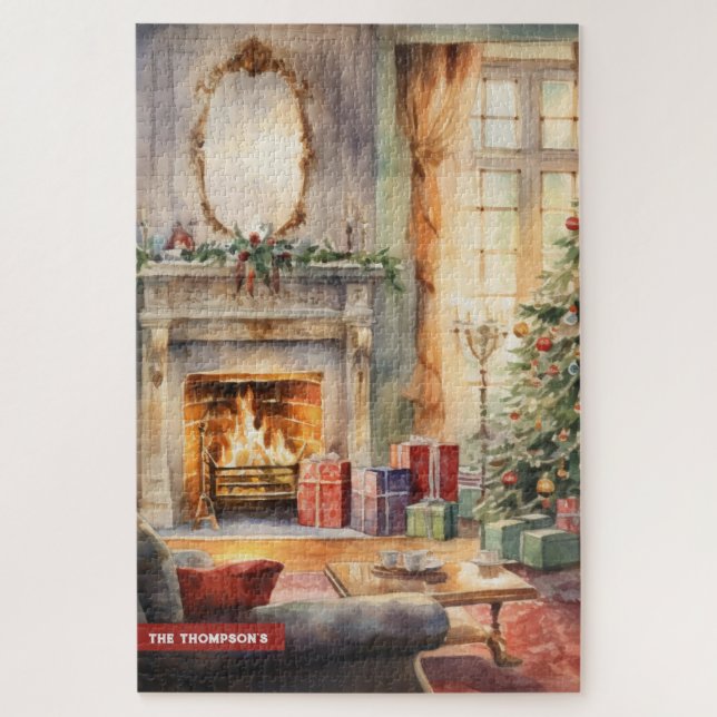 Vintage Christmas fireplace with Christmas tree Jigsaw Puzzle (Vertical)