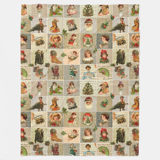 Vintage Christmas Fleece Blanket, Large (Front)