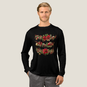 Vintage Christmas Floral and Berry Watercolor Clip Tri-Blend Shirt