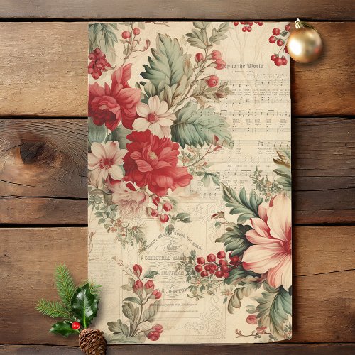 Vintage Christmas Floral Ephemera Decoupage Tissue Paper