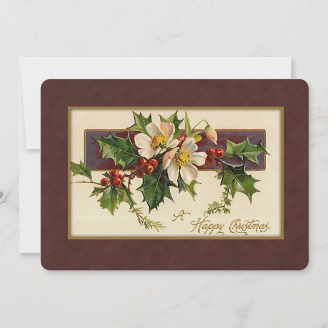Vintage Christmas Floral Holiday Card (Front)