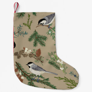 Vintage Christmas: Floral Juniper Mistletoe. Small Christmas Stocking