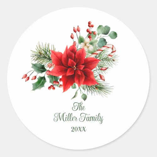 Vintage Christmas Floral Personalized  Classic Round Sticker