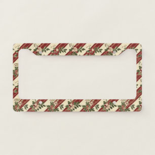 Vintage Christmas Floral Striped (5) License Plate Frame