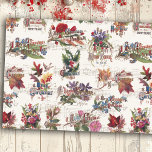 Vintage Christmas Floral w/Music and Ornate Text Tissue Paper<br><div class="desc">Gorgeous profusion of brightly colorful sprays of rustic vintage mixed Christmas floral bouquets and Fall foliage with musical notation and intricately-illuminated Merry Christmas and Happy New Year greetings in ornate decorative text on ecru background. Pattern is seamless and can be scaled up or down.</div>