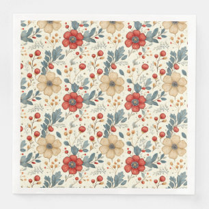 Vintage Christmas Floral with Holly & Red Berries Paper Dinner Napkins