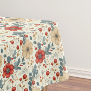 Vintage Christmas Floral with Holly & Red Berries Tablecloth