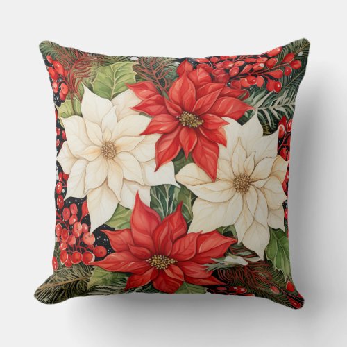 Vintage Christmas Florals Botanical Throw Pillow