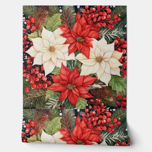 Vintage Christmas Florals Botanical Wallpaper