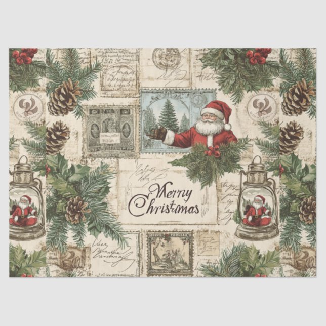 Vintage Christmas Florals & Santa Decoupage  Tissue Paper (Front)