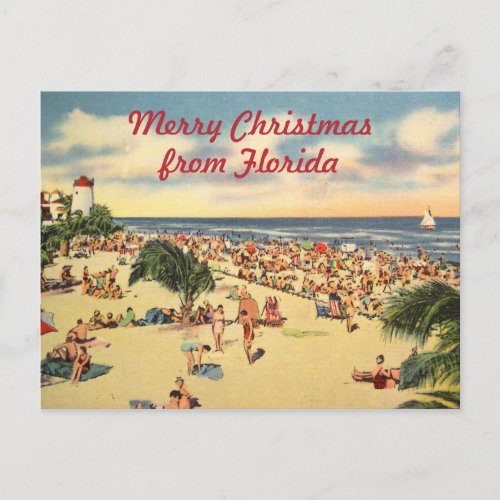 Vintage Christmas Florida Beach Greeting Holiday Postcard