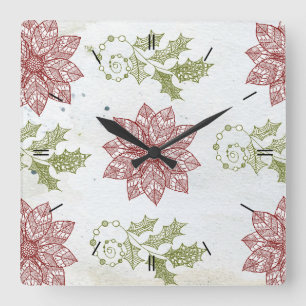 Vintage Christmas Flower Design Decor Square Wall Clock